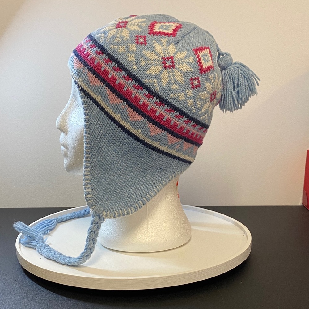 4 for $25 - Girls - Tweens Cozy Knit Winter Earflap Hat w Tassel & Braided Ties.